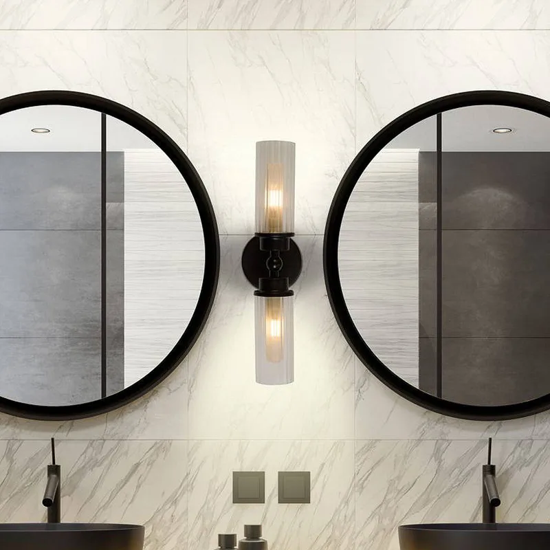 Imperial wandlamp, zwart, 2-lamps, staal, glas, IP44 de Searchlight en Noir, Blanc – photo produit