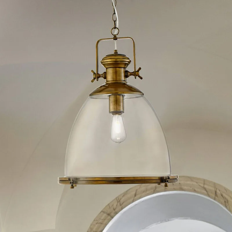 Industriële hanglamp, messingkleurig/helder, glas, E27 von Searchlight in Antiek messing – Produktfoto