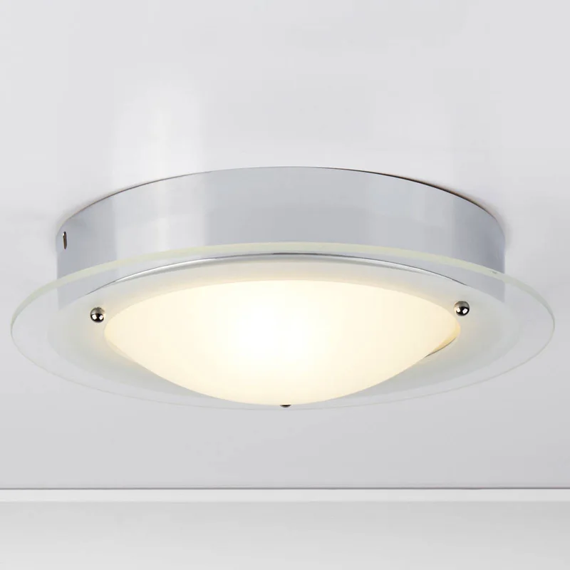 JUNA - badkamerplafondlamp met glazen rand by Searchlight in White, Transparent, Chrome – product photo