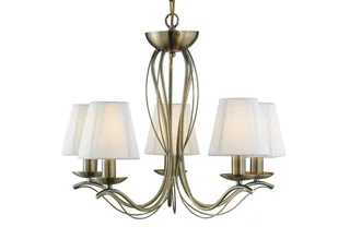 Kronleuchter Andretti 5Lt Pendant-Antique Brass & Ivory String Fabric, Leuchtmittel wechselbar von Searchlight in Gold – Produktfoto 1 von 4