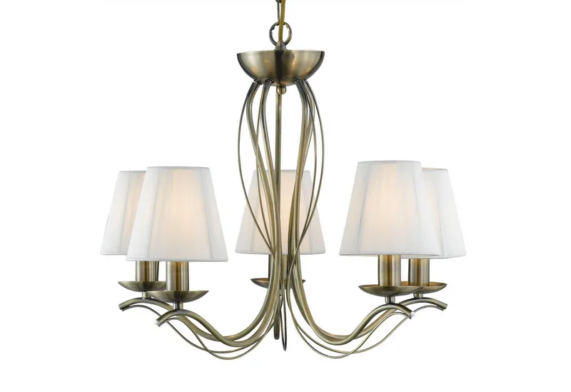 Kronleuchter Andretti 5Lt Pendant-Antique Brass & Ivory String Fabric, Leuchtmittel wechselbar von Searchlight in Gold – Produktfoto 1 von 4