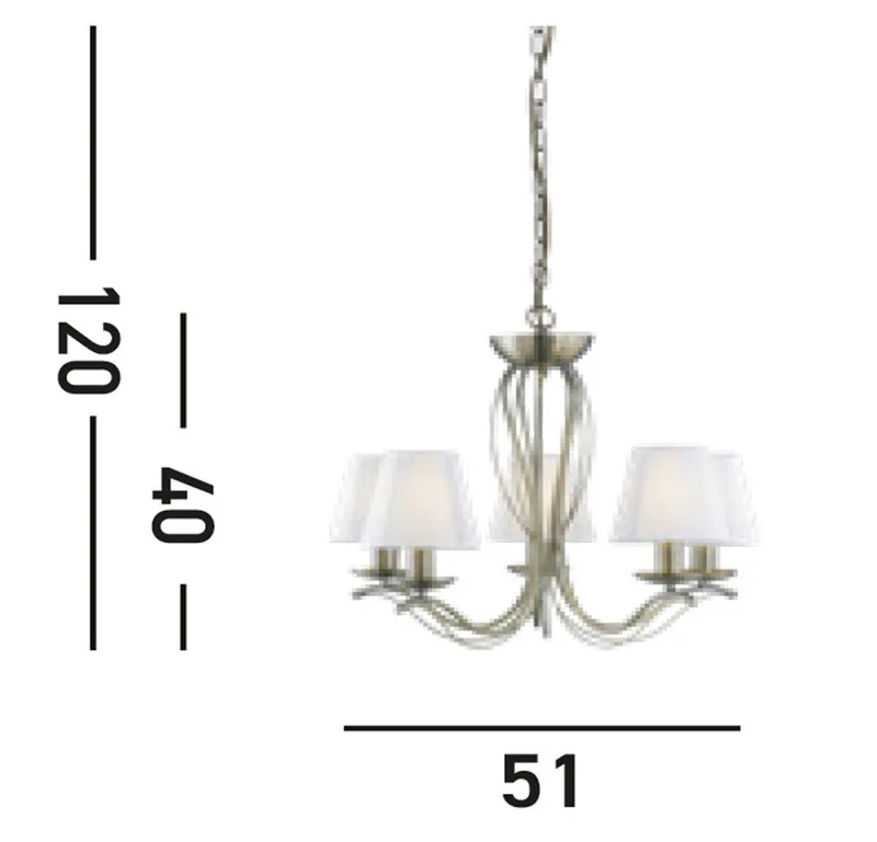Kronleuchter Andretti 5Lt Pendant-Antique Brass & Ivory String Fabric, Leuchtmittel wechselbar von Searchlight in Gold – Produktfoto 4 von 4
