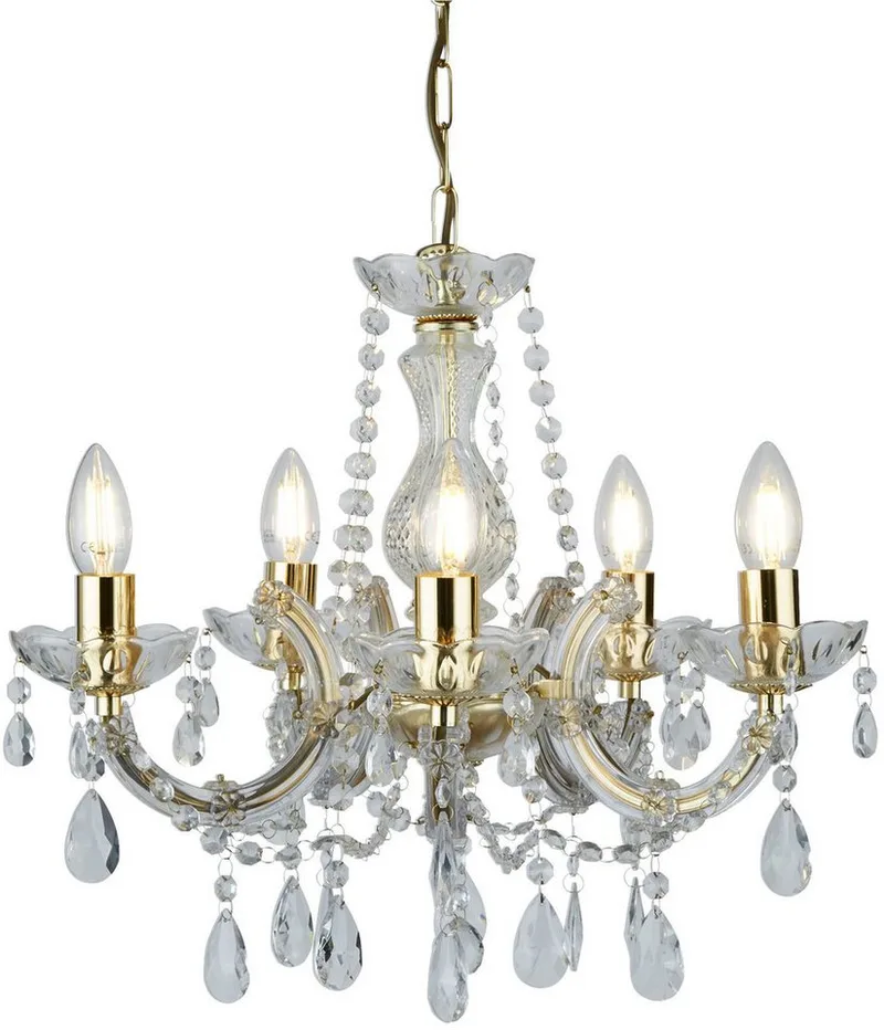Kronleuchter Marie Therese 5Lt Pendant, Leuchtmittel wechselbar de Searchlight en Or – photo produit