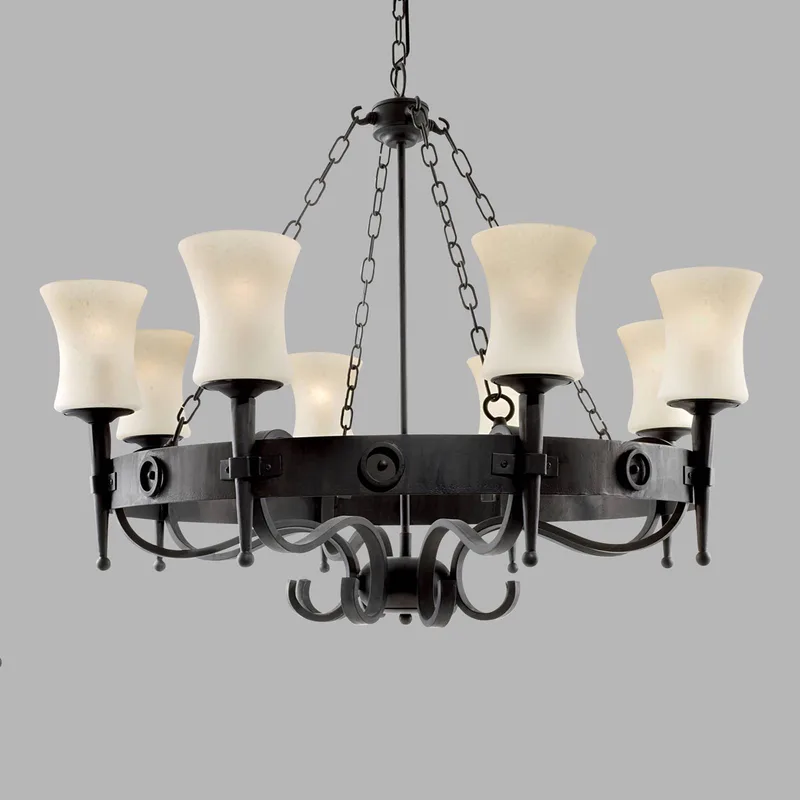 Kroonluchter Cartwheel, 8-lamps de Searchlight en Noir, Opaal – photo produit
