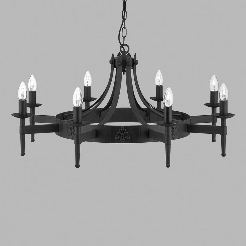 Kroonluchter Cartwheel II, 8-lamps de Searchlight en Noir – photo produit