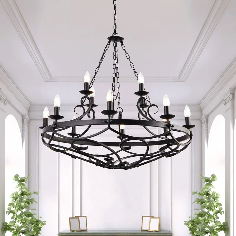 Kroonluchter Cartwheel III, 12-lamps, Ø 89cm, metaal by Searchlight in Black – product photo