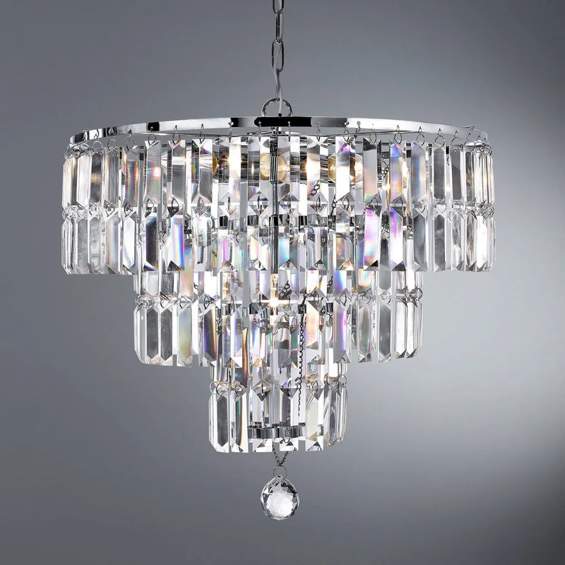 Kroonluchter Empire met kristallen prisma's de Searchlight en Chrome, Transparent – photo produit