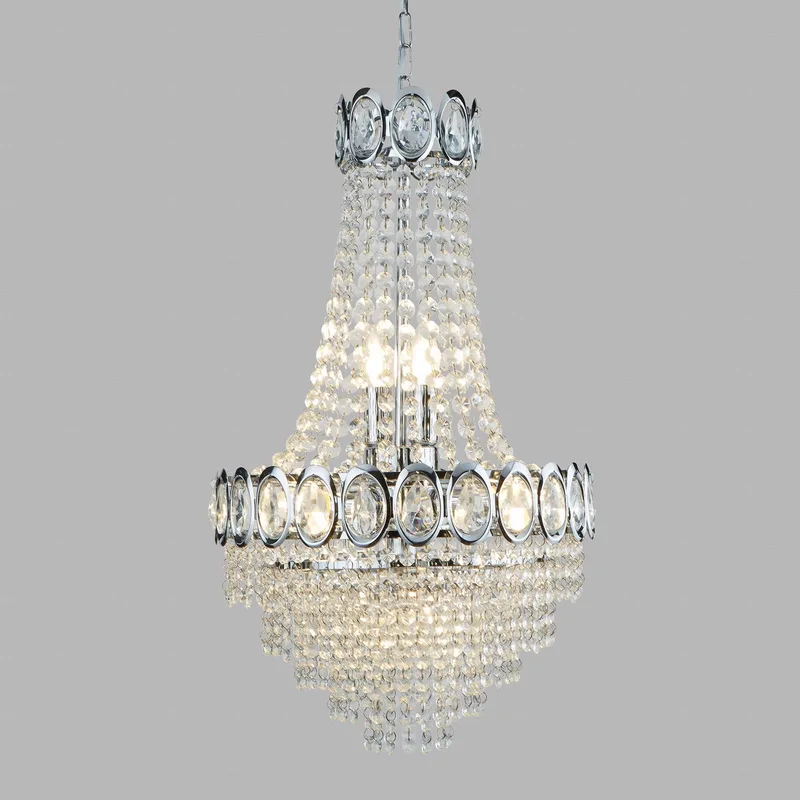 kroonluchter Limoges met glasparel-behanging de Searchlight en Chrome, Transparent – photo produit