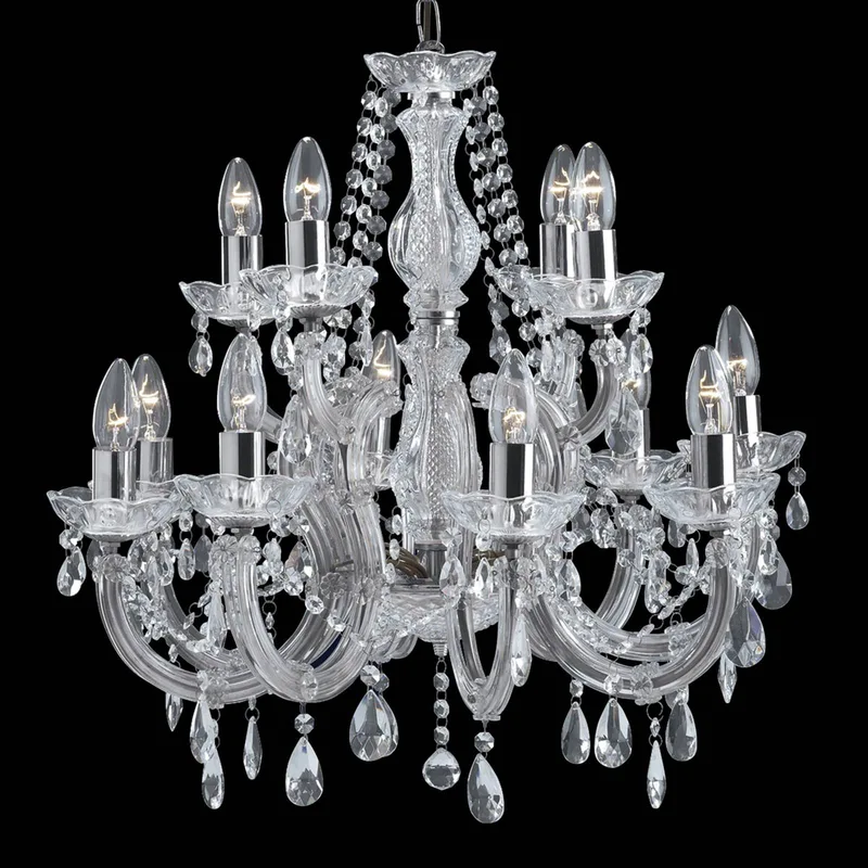 Kroonluchter MARIE THERESE, 12-lichts, chroom van Searchlight in Chroom, Transparant – productfoto