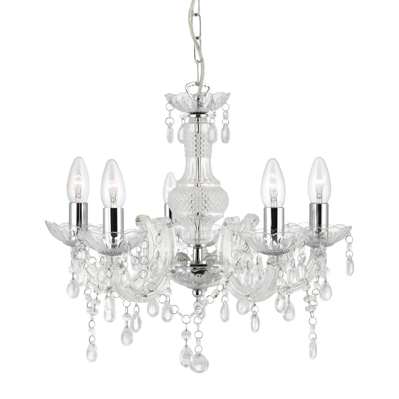 Kroonluchter Marie Therese, 5-lamps de Searchlight en Helder – photo produit