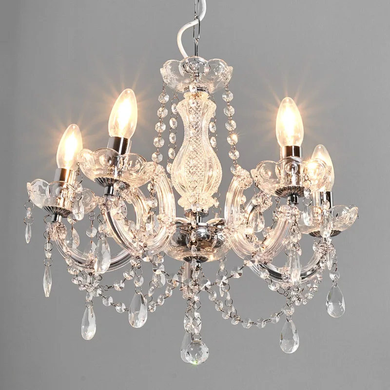 Kroonluchter Marie Therese, chroom, 5-lamps de Searchlight en Chrome, Helder – photo produit