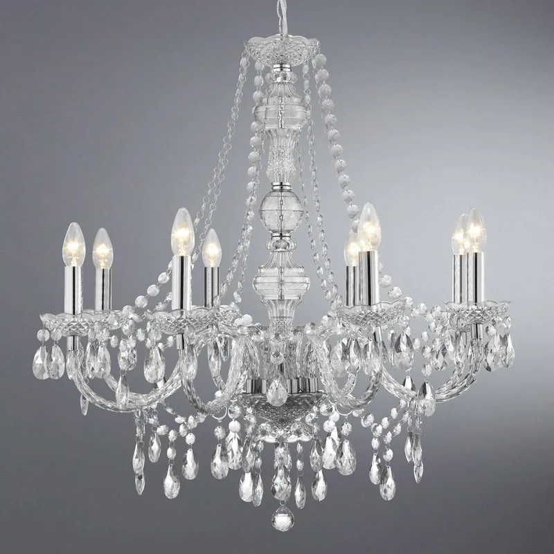 Kroonluchter Marie Therese, chroom, 8-lamps von Searchlight in Chrom, Helder – Produktfoto