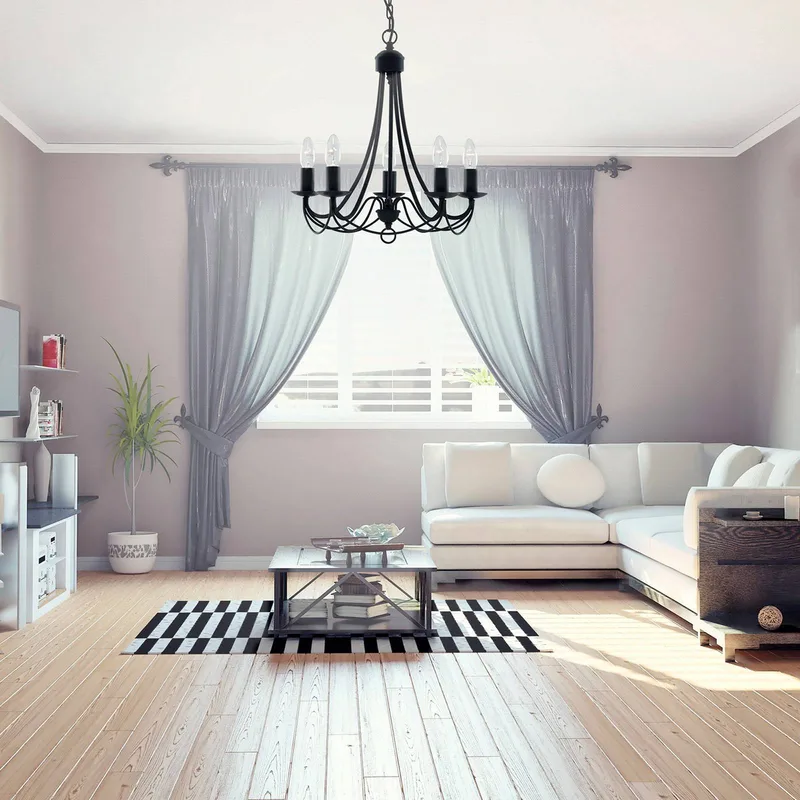 Kroonluchter Maypole mat-zwart, 5-lamps de Searchlight en Mat zwart – photo produit