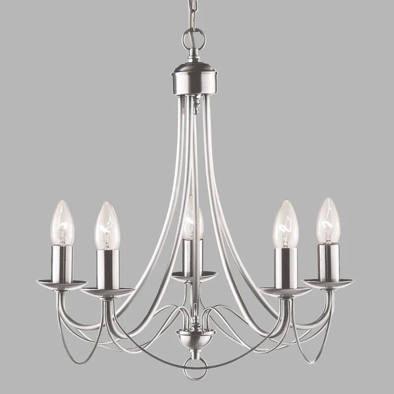 Kroonluchter Maypole satijn zilver, 5-lamps de Searchlight en Zilver satijn – photo produit