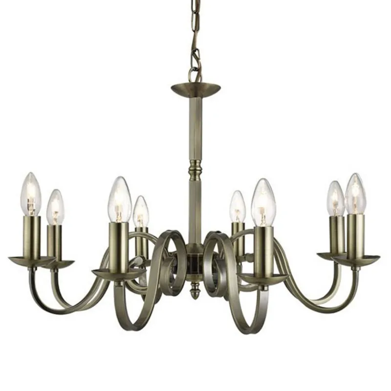Kroonluchter Richmond messing antiek, 8-lamps van Searchlight in Antiek-messing – productfoto