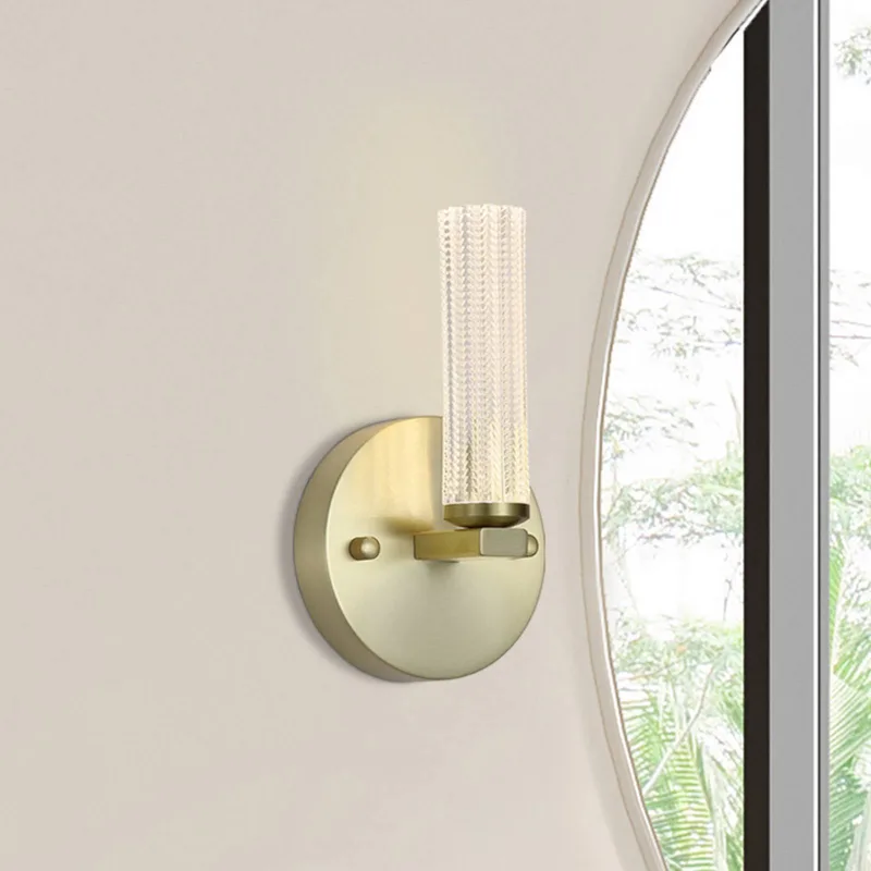 LED badkamer wandlamp Aberdeen, hoogte 24 cm, messingkleurig metaal by Searchlight in Satijnmessing, Helder – product photo