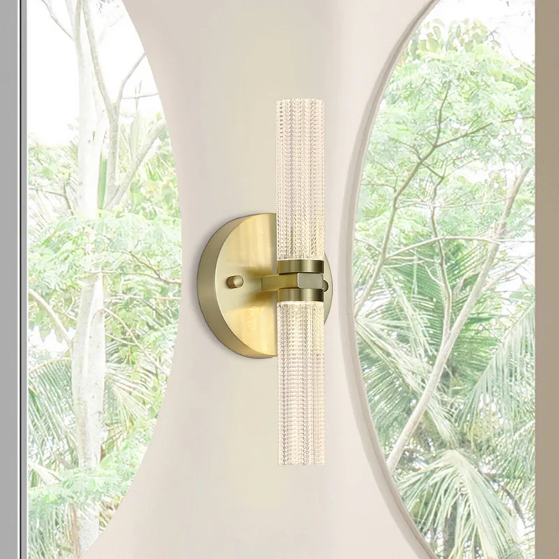 LED badkamer wandlamp Aberdeen, hoogte 34 cm, messingkleurig, 2-lamps. de Searchlight en Satijnmessing, Helder – photo produit