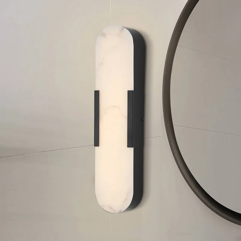 LED badkamer wandlamp Opaline, hoogte 50 cm, zwart, metaal/hars de Searchlight en Noir, Blanc – photo produit