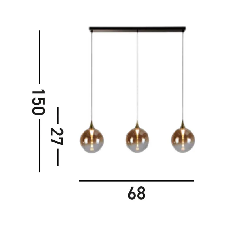 LED hanglamp Alchemy, 3-lamps, zwart, amber, glas von Searchlight in Amber, Schwarz, Messing – Produktfoto