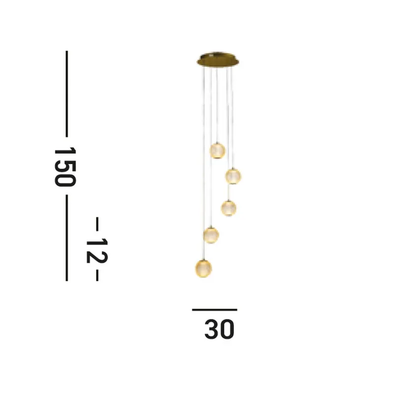 LED hanglamp Allure, 5-lamps, rond, messingkleurig, acryl by Searchlight in Brass, Transparent – product photo