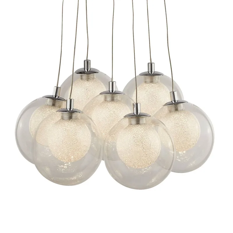 LED hanglamp Cluster, 7-lamps by Searchlight in Chrome, Helder, Gezandstraald – product photo