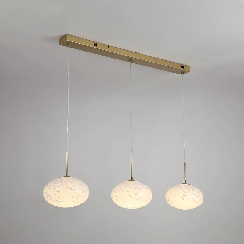 LED hanglamp Confetti, lengte 115 cm goudkleurig/wit, glas de Searchlight en Blanc, Or – photo produit