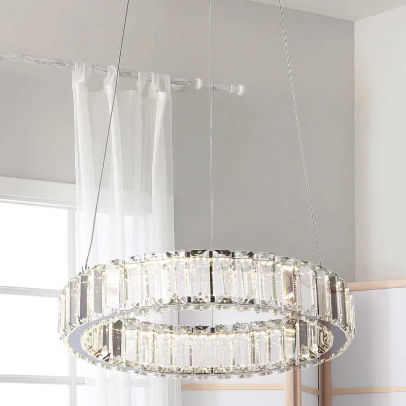 LED hanglamp Filumena, grijs/helder, metaal/glas, Ø 35 cm de Searchlight en Transparent, Chrome – photo produit