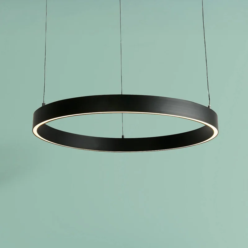 LED hanglamp Layla, zwart, Ø 64 cm CCT, in hoogte verstelbaar de Searchlight en Noir, Opaal – photo produit