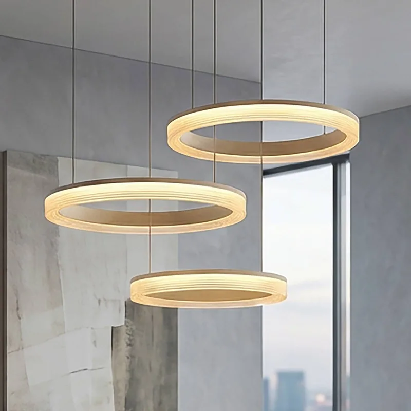 LED hanglamp Lumen Rings 3-lamps, zandkleurig, CCT, ijzer, dimbaar de Searchlight en Zandbeige, Blanc – photo produit