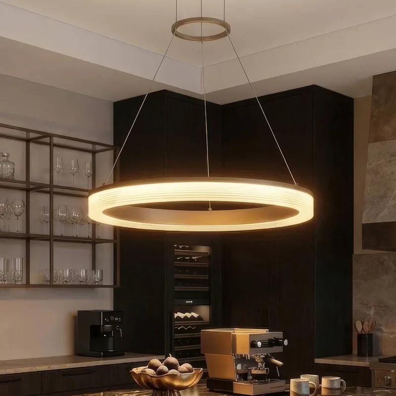 LED hanglamp Lumen Rings, zandkleurig, CCT, dimbaar von Searchlight in Zandbeige, Weiß – Produktfoto
