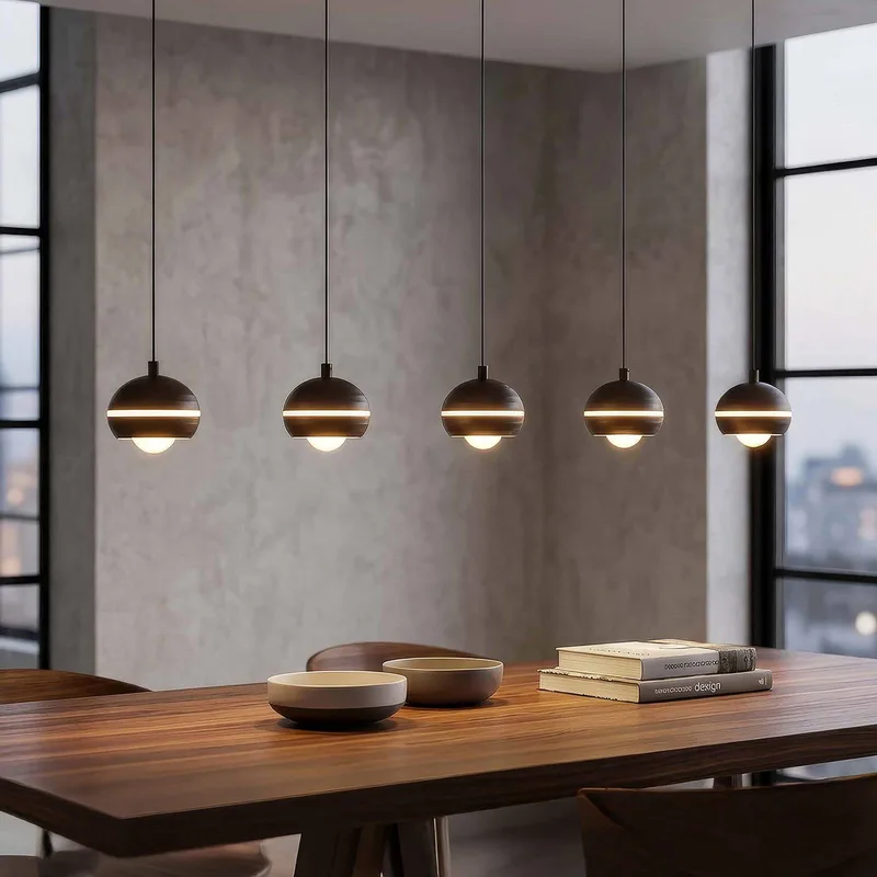 LED hanglamp Meteor 5-lamps lang CCT, nikkelzwart, metaal by Searchlight in Zwart-nikkel – product photo