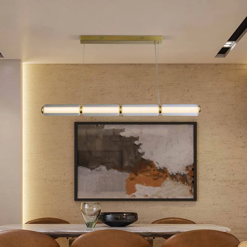 LED hanglamp Mod, messingkleurig, dimbaar in 3 stappen, staal van Searchlight in Messing, Transparant, Wit – productfoto