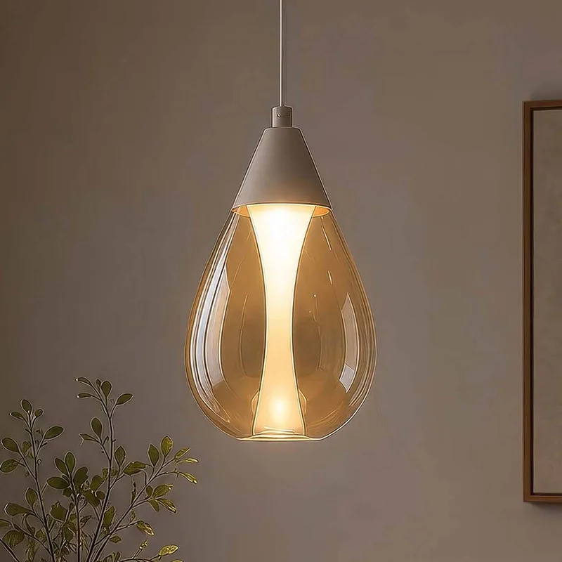 LED hanglamp Pear, 1-lamp, beige, amberkleurig glas, 3.000 K fra Searchlight i Beige, Amber – produktbillede