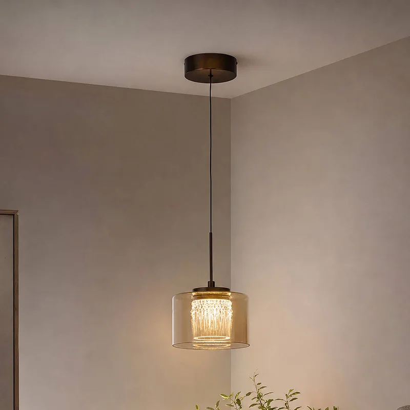 LED hanglamp Tumblers, 1-lamp, brons, glas, 3.000 K de Searchlight en Bronze, Bruin getint – photo produit