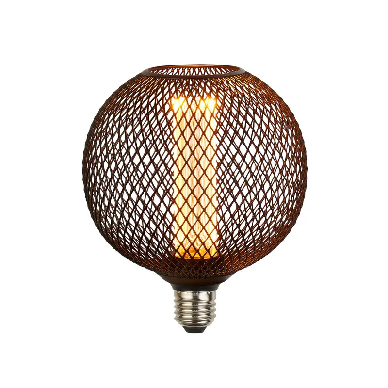 E27 LED-pære Mesh 3,5 W 1.800 K Ø12cm sort fra Searchlight i Sort – produktbillede