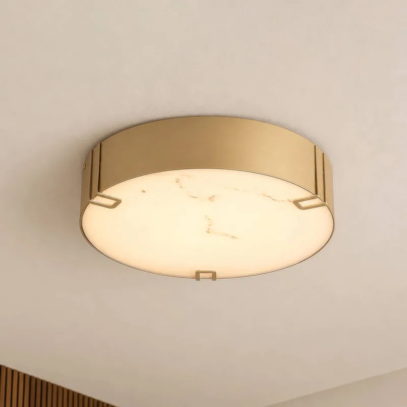 LED plafondlamp Marmo, goudkleurig, metaal, IP44, 3.000 K by Searchlight in Gold, White – product photo