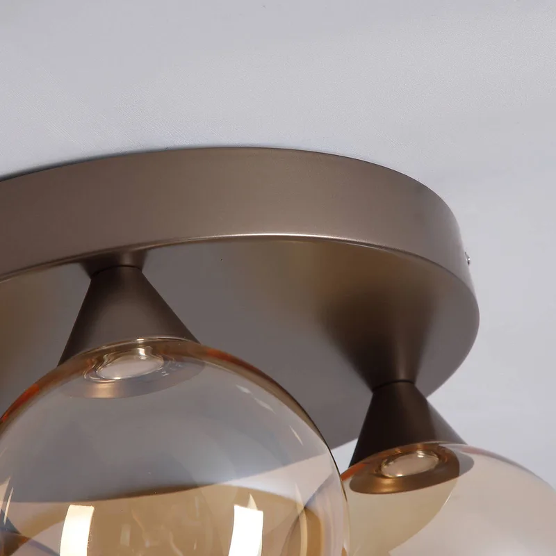 LED plafondlamp Opus Lux, 3-lamps, brons, amberkleurig glas, CCT von Searchlight in Bronze, Amber – Produktfoto