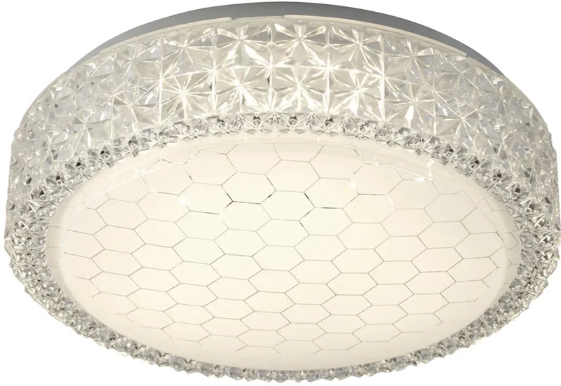 LED plafondlamp woonkamer kristal effect honingraat patroon licht wit von Searchlight in Silber – Produktfoto
