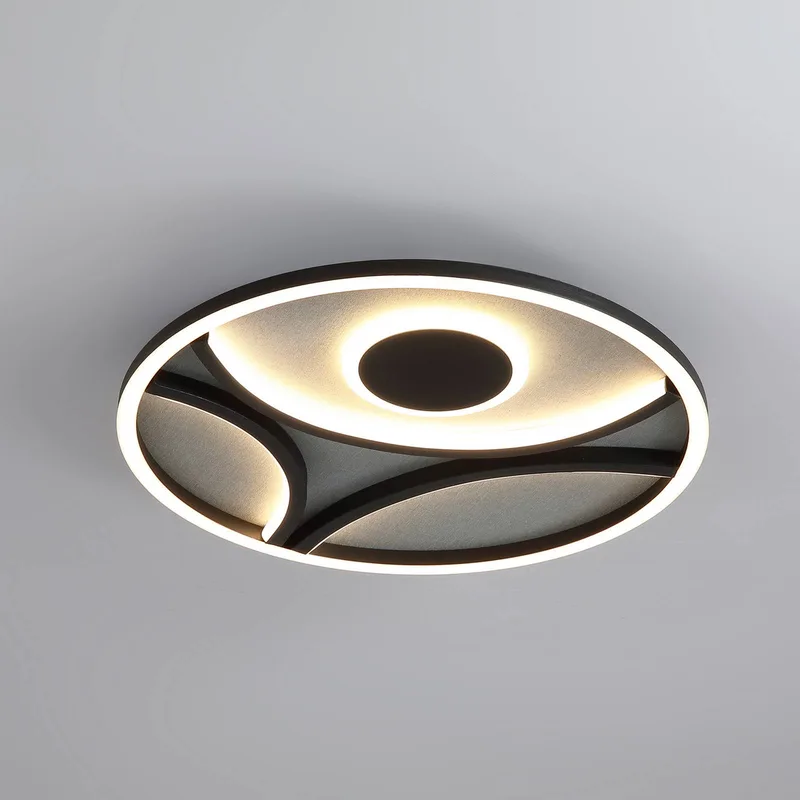 LED plafondlamp Zendisc, motief halve cirkel, Ø 39 cm, zwart von Searchlight in Zwart mat, Weiß – Produktfoto