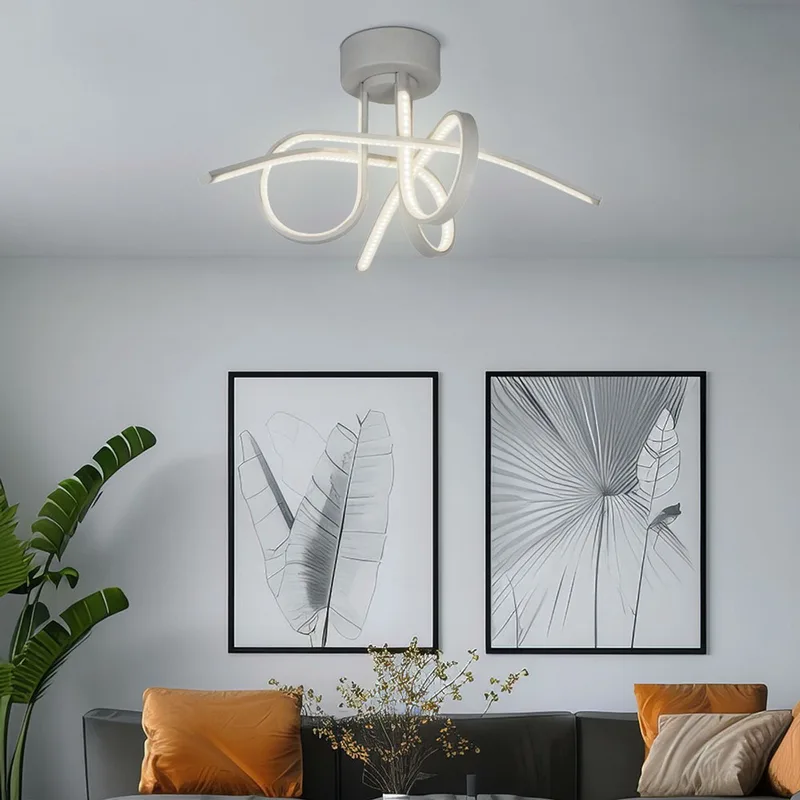 LED plafondspot lamp chroom woonkamer verlichting armatuur gedraaid wit 47133 de Searchlight en Gris – photo produit
