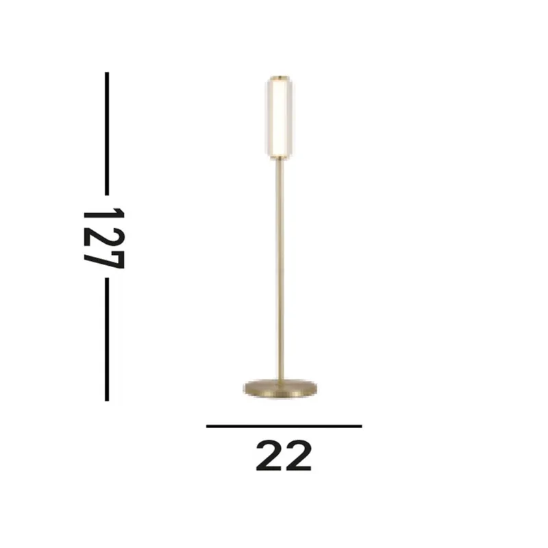 LED vloerlamp Mod, messingkleurig, dimbaar in 3 stappen, staal de Searchlight en Laiton, Transparent, Blanc – photo produit