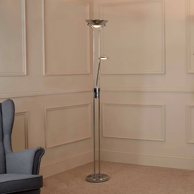 LED vloerlamp Moeder & Kind, leeslamp, dimbaar van Searchlight in Chroom – productfoto