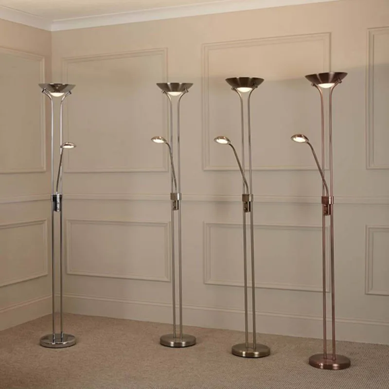 LED vloerlamp Moeder & Kind, zilver, leeslamp, dimbaar de Searchlight en Zilver gesatineerd – photo produit