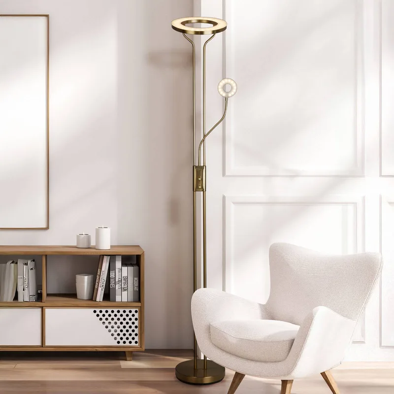 LED vloerlamp Mother & Child, leeslamp fra Searchlight i Gesatineerd messing – produktbillede