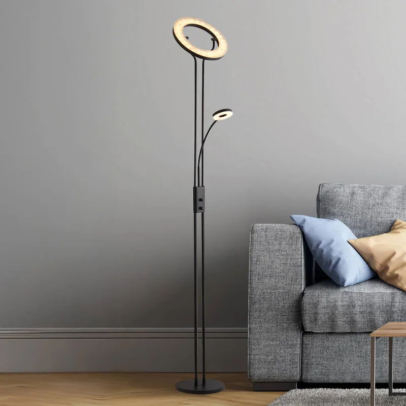 LED vloerlamp Mother & Child, zwart, leeslamp, dimbaar von Searchlight in Matzwart – Produktfoto