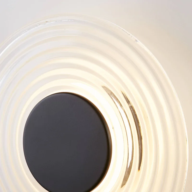 LED wandlamp Cleo, transparant/matzwart, Ø 30 cm, glas de Searchlight en Transparent, Mat zwart – photo produit