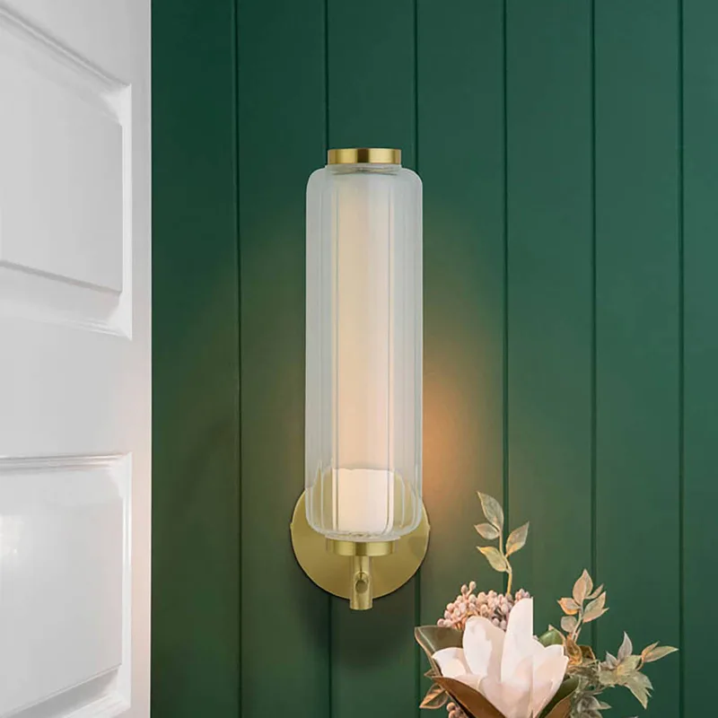 LED wandlamp Mod, messingkleurig, dimbaar in 3 stappen, staal by Searchlight in Brass, Transparent, White – product photo