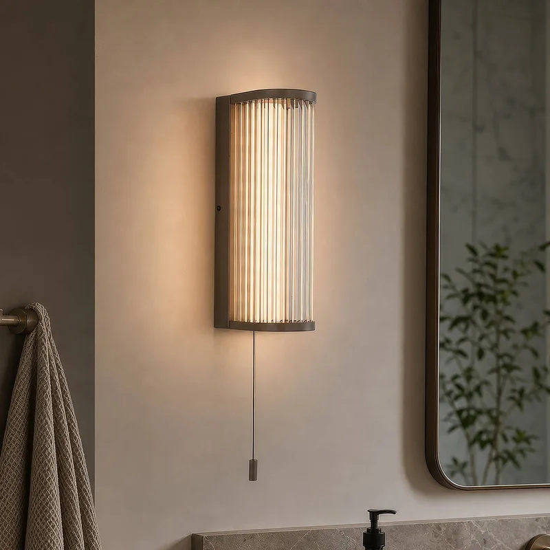 LED wandlamp Rue, brons, IP44, metaal, glas, 3.000 K de Searchlight en Bronze, Transparent – photo produit