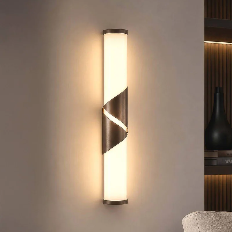 LED wandlamp Wrap, IP44, brons, metaal, glas, 3.000 K fra Searchlight i Bronze, Hvid – produktbillede