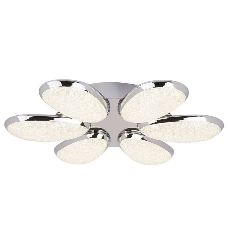 Lori plafondlamp 6-lamps, 52 cm, chroom/rozet, glas von Searchlight in Chrom, Transparent – Produktfoto